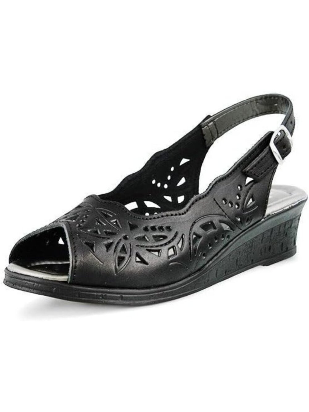 Stylish Women's Slingback Sandals - Leather, Adjustable Straps, Geometric